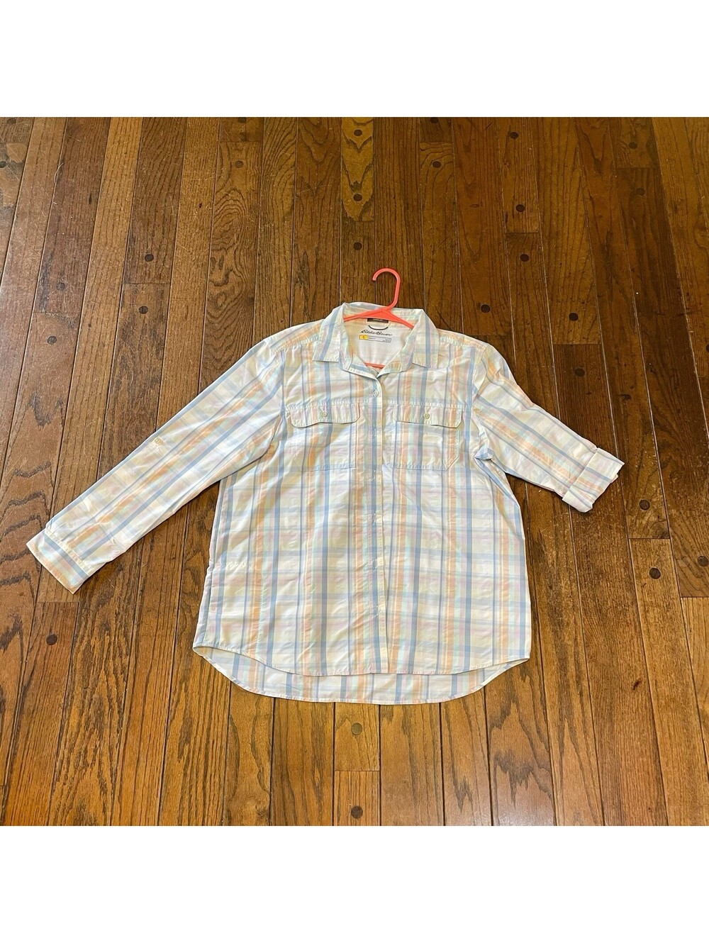Plaid Eddie Bauer Women’s L Sport Shop Button Up Vented Mesh Roll Tab Shirt